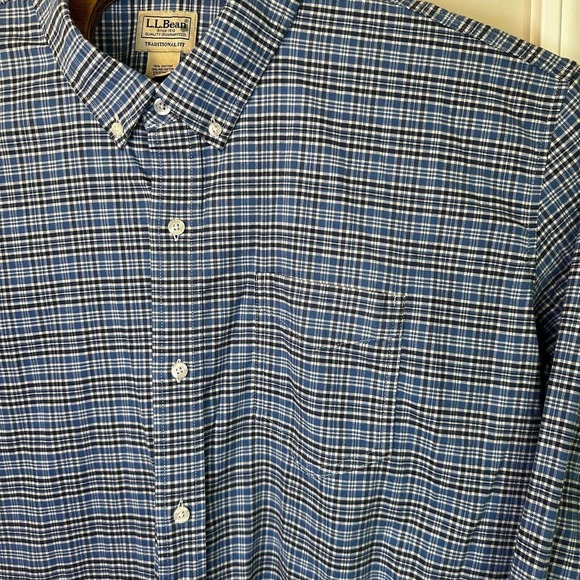 L.L. Bean Traditional Fit Long Sleeve Blue Plaid Button Down Mens Size XXL 2XL - Picture 4 of 4